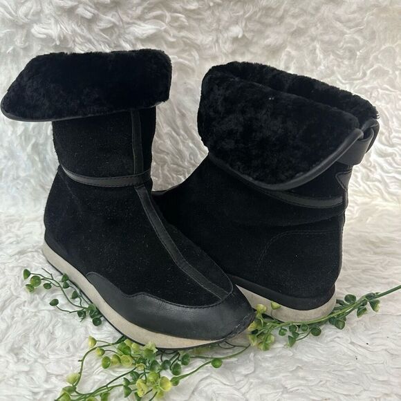 Tory Burch Black Suede Shearling Lined Mid Calf Snow Winter Boots‎ size 6.5 - Picture 2 of 12